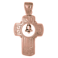 10K, 14K or 18K Gold Cross With Bell Pendant