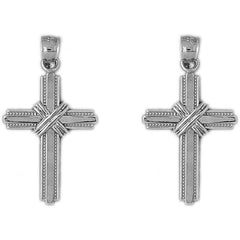 14K or 18K Gold 33mm Roped Cross Earrings