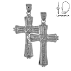 Sterling Silver 52mm Roped Cross Earrings (White or Yellow Gold Plated)