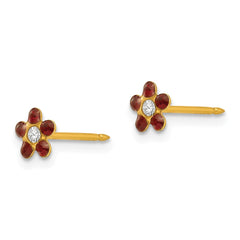 Inverness 14K Yellow Gold January Red Crystal Birthstone Flower Earrings