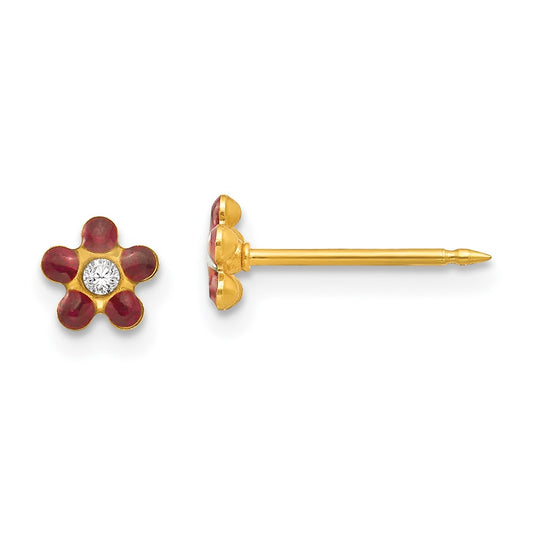 Inverness 14K Yellow Gold January Red Crystal Birthstone Flower Earrings