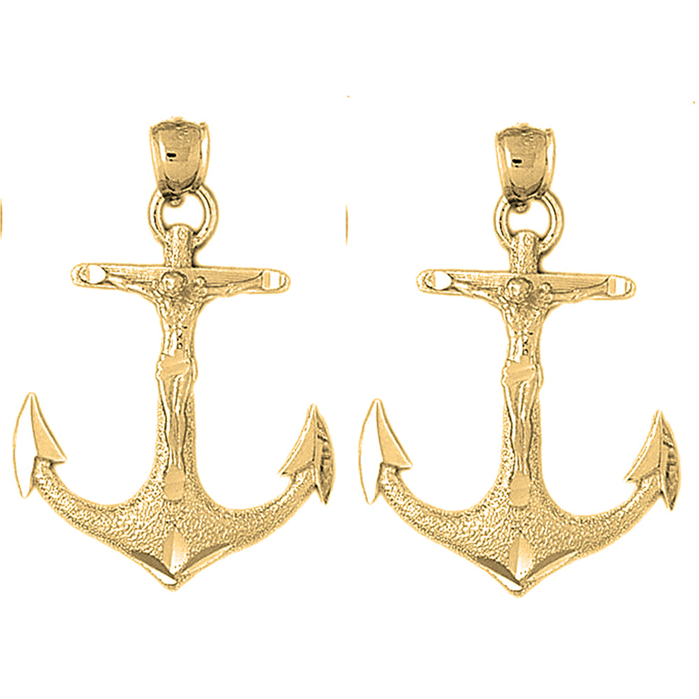 Yellow Gold-plated Silver 43mm Mariners Cross/Crucifix Earrings