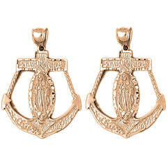 14K or 18K Gold 37mm Mariners Cross/Crucifix Earrings