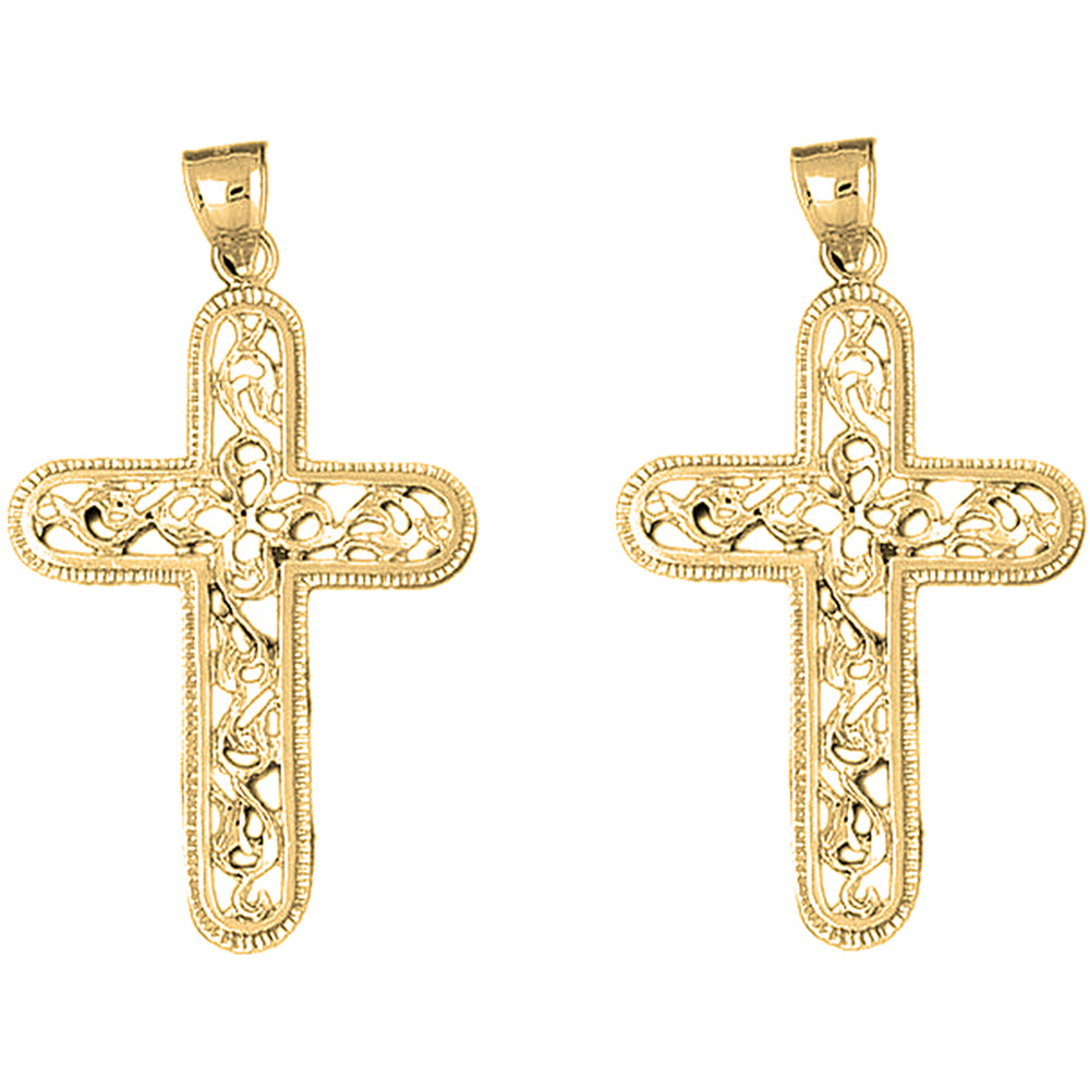 Yellow Gold-plated Silver 55mm Vine Cross Earrings