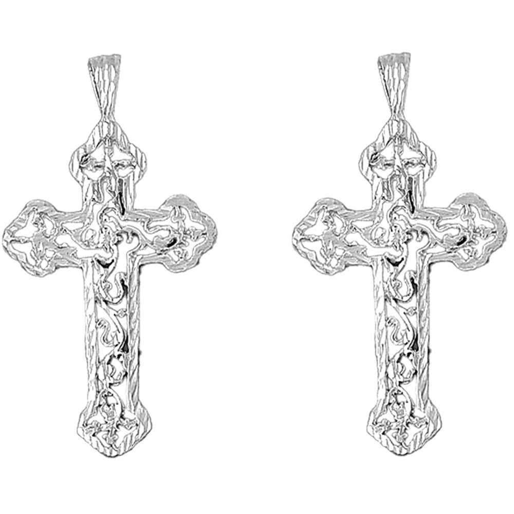 Sterling Silver 56mm Budded Cross Earrings