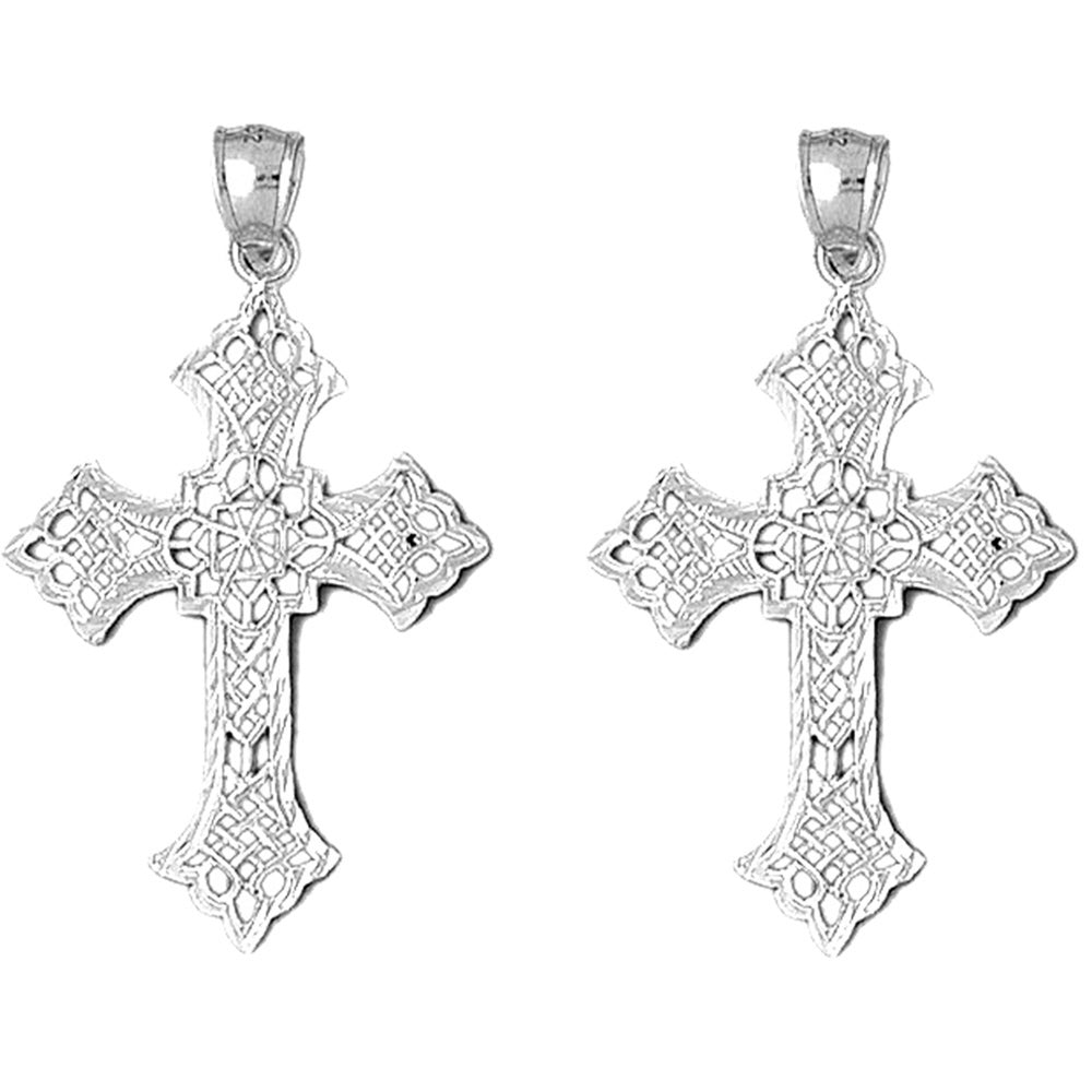 Sterling Silver 49mm Budded Cross Earrings