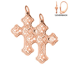14K or 18K Gold Budded Cross Earrings