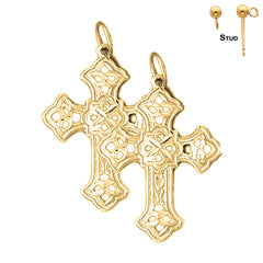 14K or 18K Gold Budded Cross Earrings