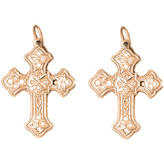 14K or 18K Gold 29mm Budded Cross Earrings