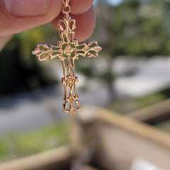 10K, 14K or 18K Gold Budded Cross Pendant
