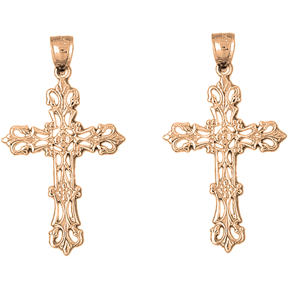 14K or 18K Gold 43mm Budded Cross Earrings
