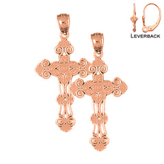 14K or 18K Gold Budded Cross Earrings