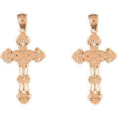 14K or 18K Gold 35mm Budded Cross Earrings