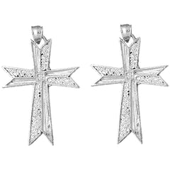 Sterling Silver 56mm Cross Earrings