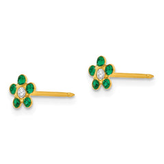 Inverness 14K Yellow Gold May Green Crystal Birthstone Flower Earrings