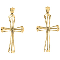 Yellow Gold-plated Silver 56mm Latin Cross Earrings