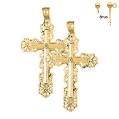 Sterling Silver 58mm Floral Cross Earrings (White or Yellow Gold Plated)