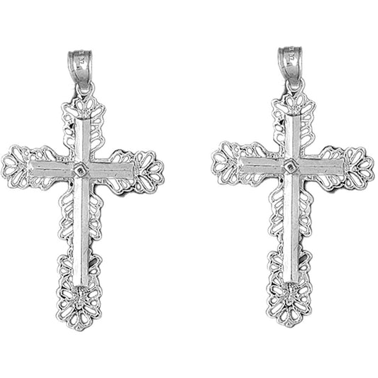 Sterling Silver 58mm Floral Cross Earrings
