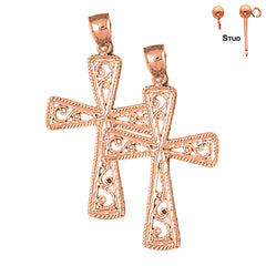 14K or 18K Gold Vine Cross Earrings
