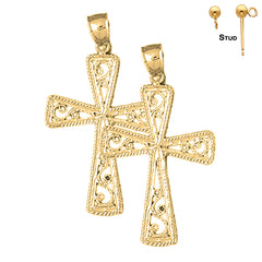 14K or 18K Gold Vine Cross Earrings