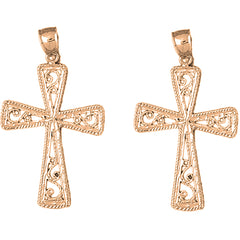 14K or 18K Gold 43mm Vine Cross Earrings