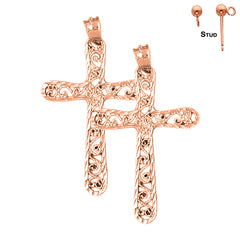 14K or 18K Gold Vine Cross Earrings