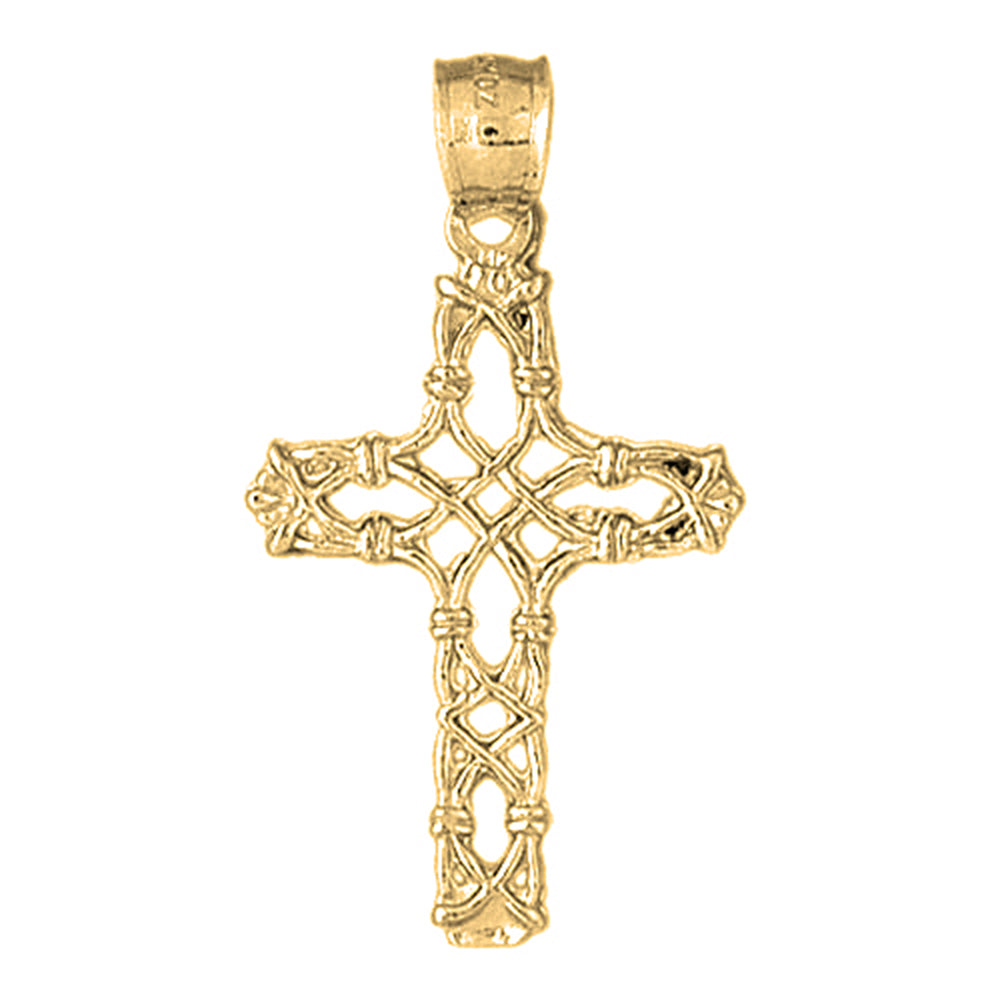 14K or 18K Gold Vine Cross Pendant
