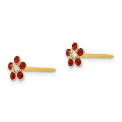 Inverness 14K Yellow Gold July Red Crystal Birthstone Flower Earrings