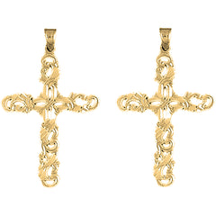14K or 18K Gold 43mm Floral Cross Earrings