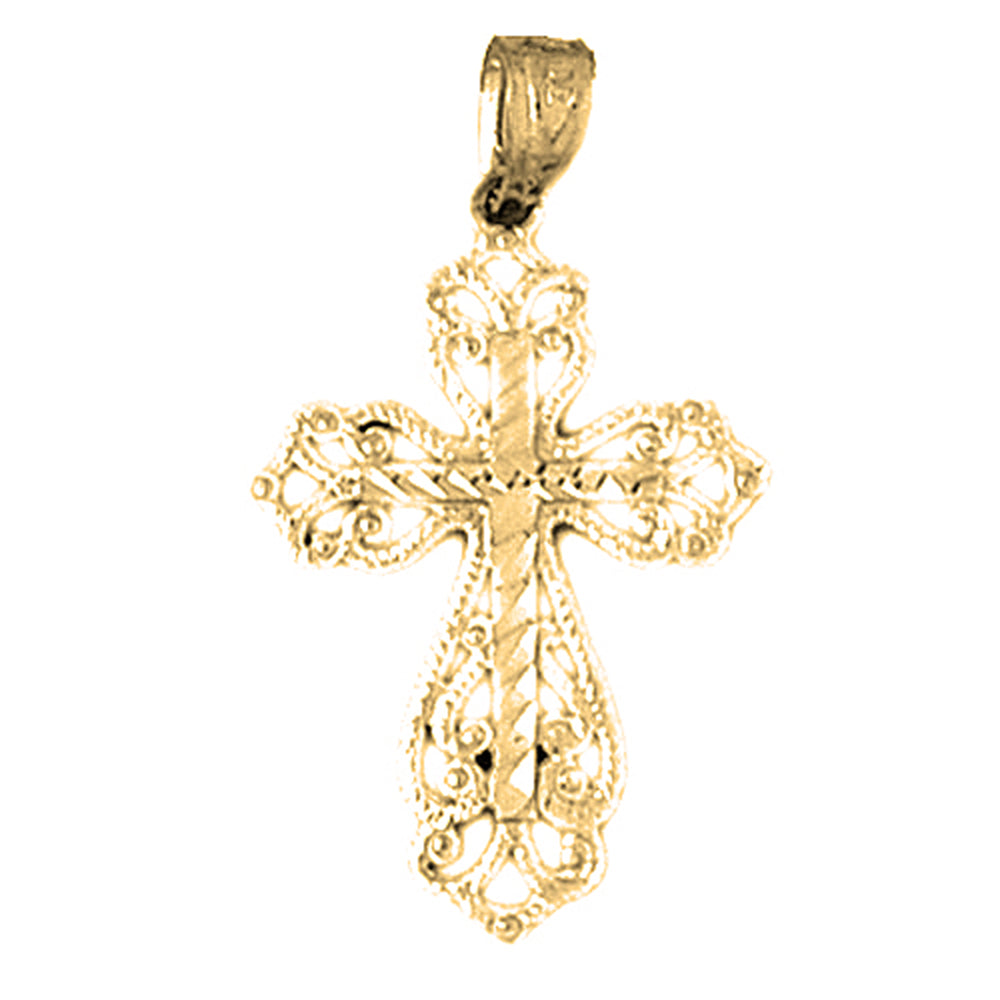 14K or 18K Gold Floral Cross Pendant