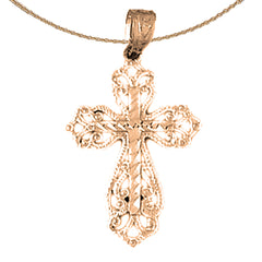 14K or 18K Gold Floral Cross Pendant