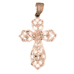 14K or 18K Gold Floral Cross Pendant