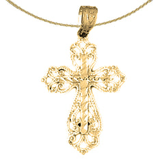 14K or 18K Gold Floral Cross Pendant