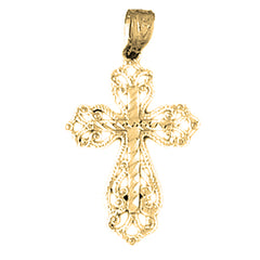 14K or 18K Gold Floral Cross Pendant