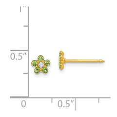 Inverness 14K Yellow Gold August Lt Green Crystal Birthstone Flower Earrings
