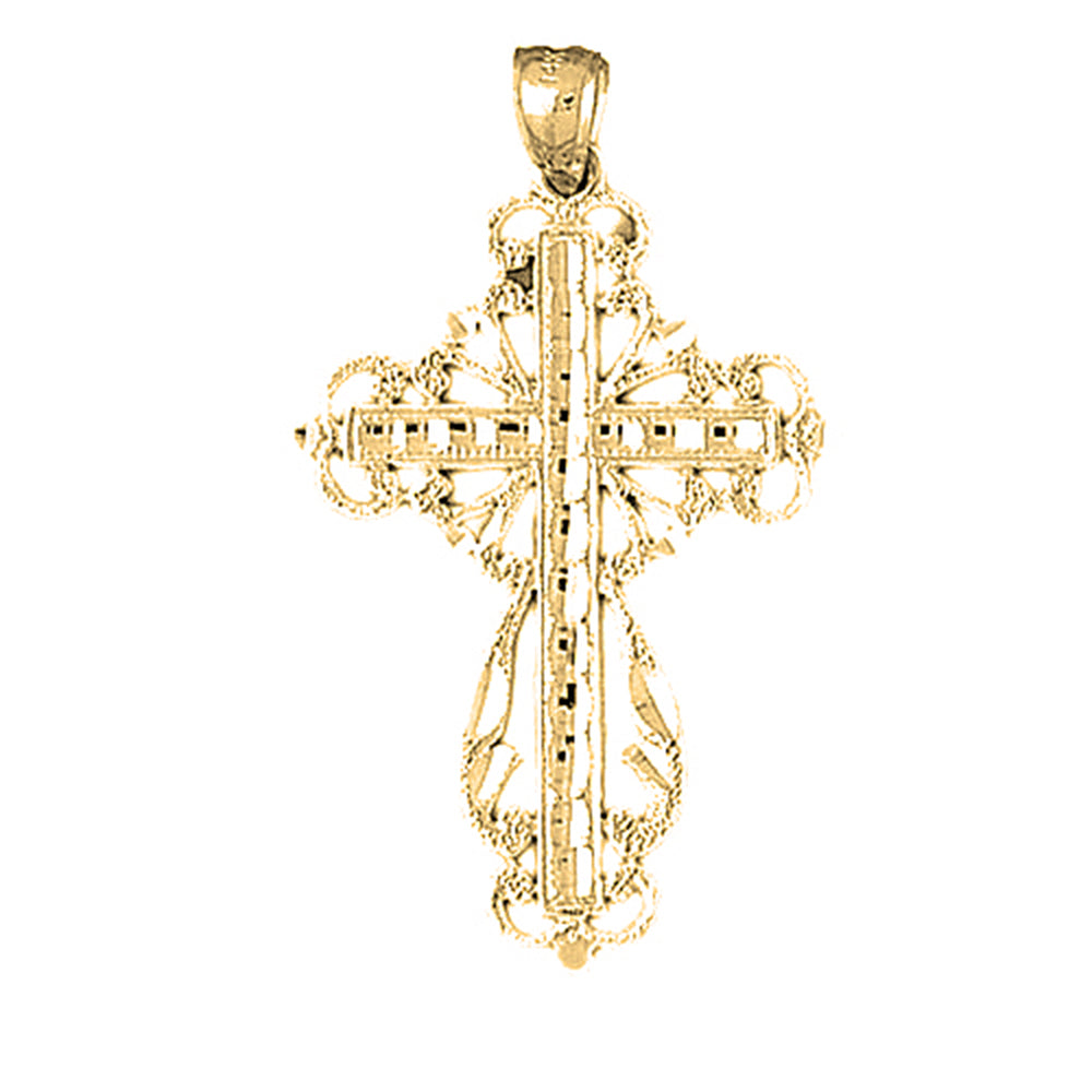 10K, 14K or 18K Gold Floral Cross Pendant