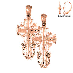 14K or 18K Gold Vine Cross Earrings