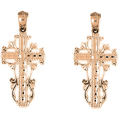 14K or 18K Gold 32mm Vine Cross Earrings