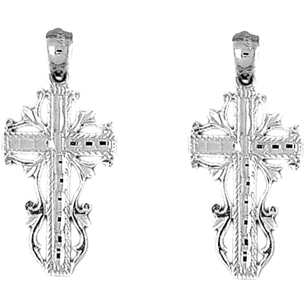 14K or 18K Gold 32mm Vine Cross Earrings