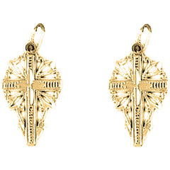 Yellow Gold-plated Silver 22mm Vine Cross Earrings