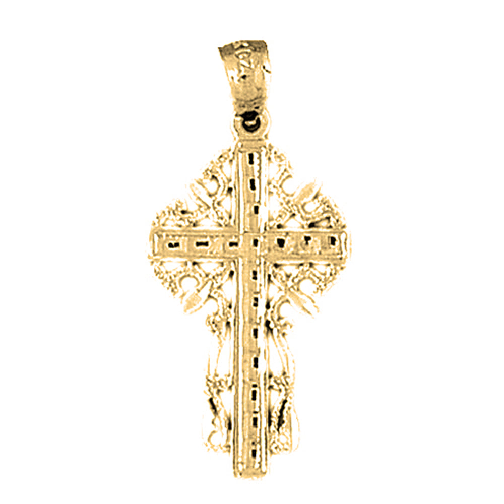 14K or 18K Gold Vine Cross Pendant