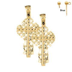 Sterling Silver 33mm Vine Cross Earrings (White or Yellow Gold Plated)