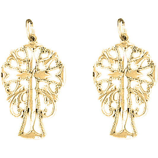 14K or 18K Gold 26mm Fleur de Lis Cross Earrings