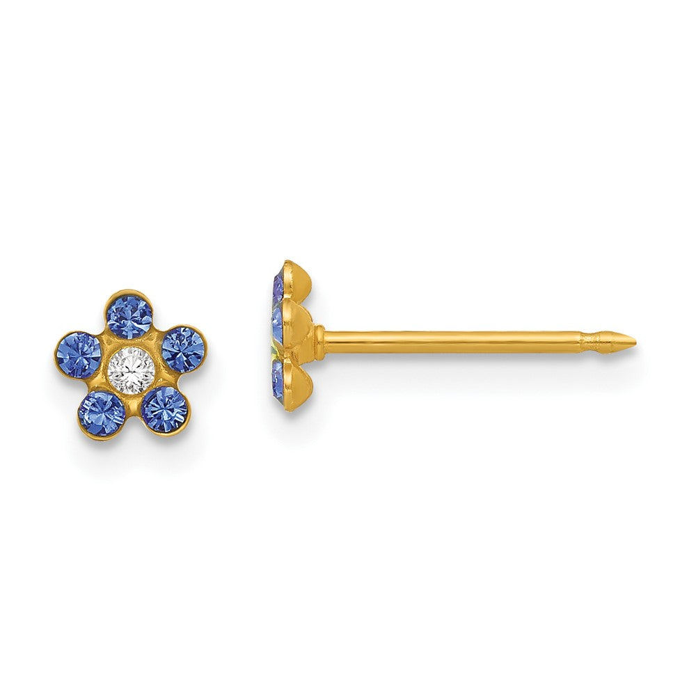 Inverness 14K Yellow Gold September Blue Crystal Birthstone Flower Earrings