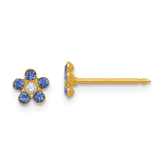 Inverness 14K Yellow Gold September Blue Crystal Birthstone Flower Earrings