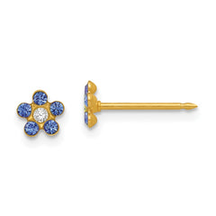 Inverness 14K Yellow Gold September Blue Crystal Birthstone Flower Earrings