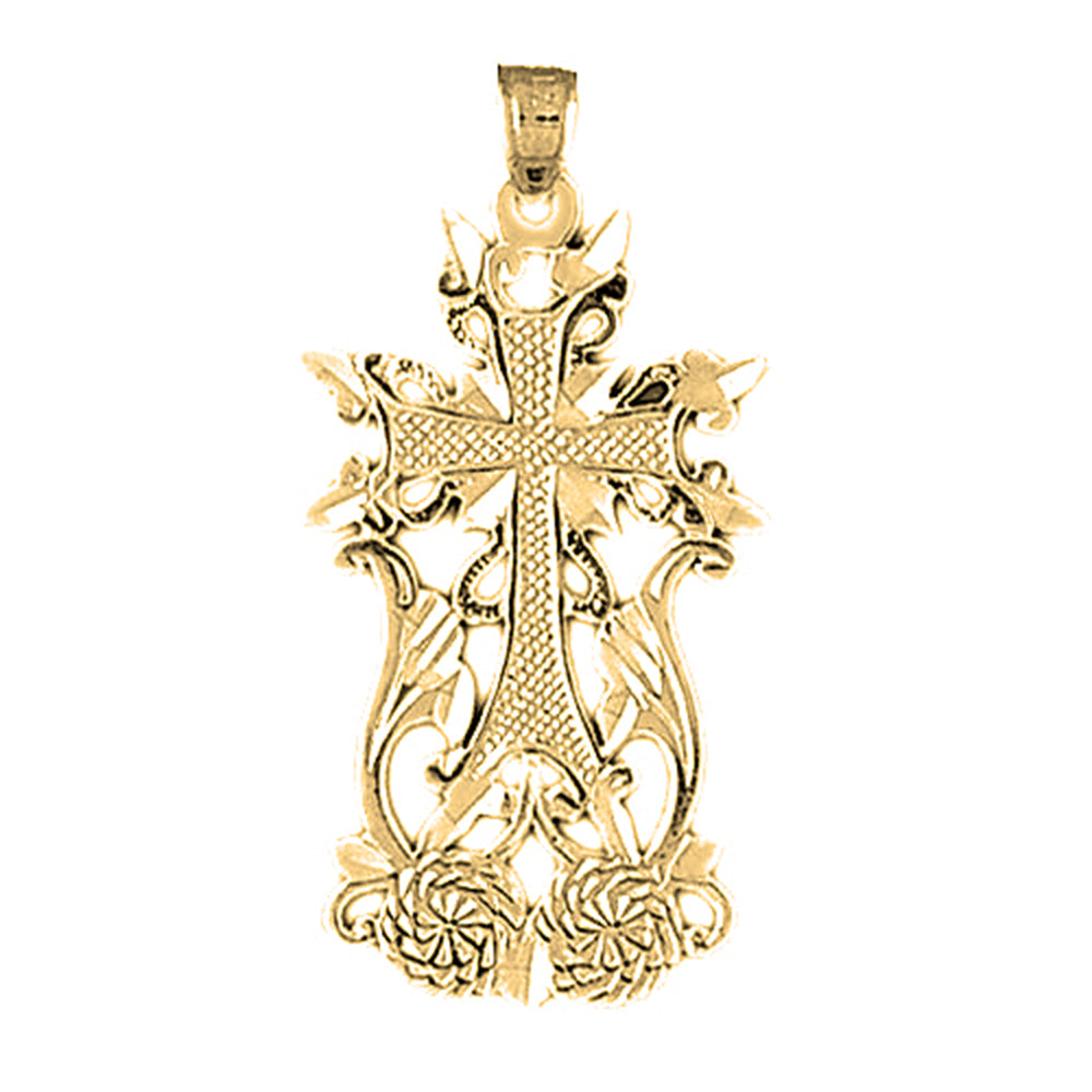 10K, 14K or 18K Gold Fleur de Lis Cross Pendant