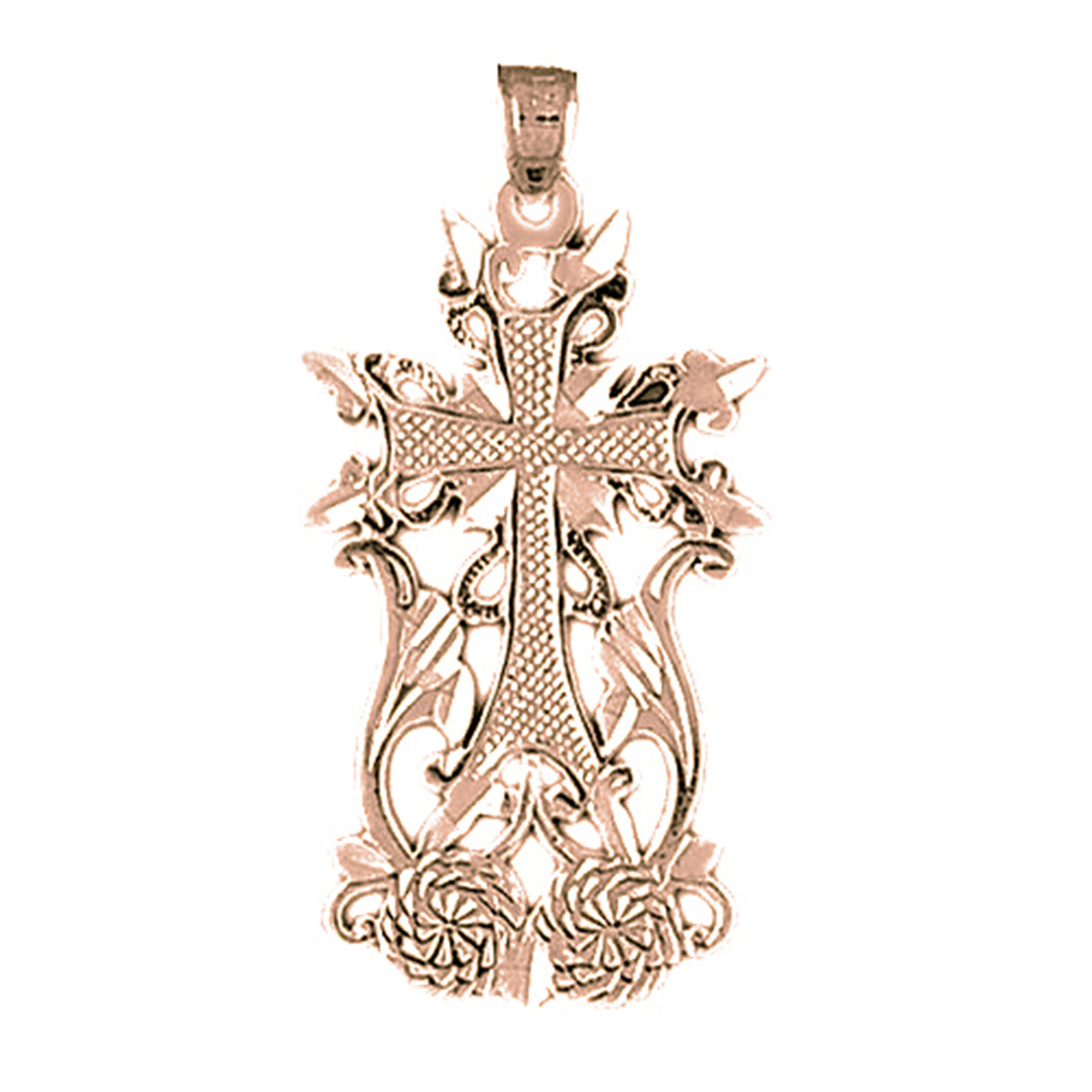 10K, 14K or 18K Gold Fleur de Lis Cross Pendant