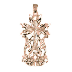 10K, 14K or 18K Gold Fleur de Lis Cross Pendant