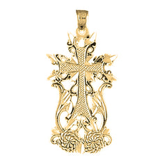 10K, 14K or 18K Gold Fleur de Lis Cross Pendant